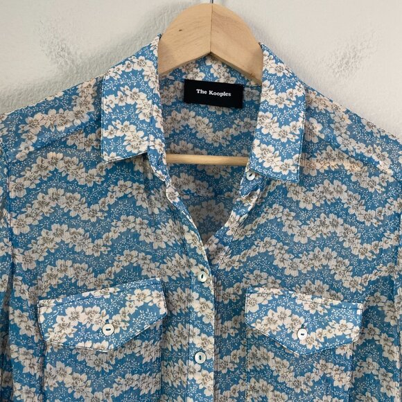 The Kooples XS Floral Silk Semi Sheer Button Up Shirt Long Sleeve Blouse - Picture 8 of 11